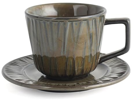 CAPIJIONG 250ml/8.5oz Retro Personalizado Estilo Nórdico Taza De Café De Cerámica Y Plato Set Creativo Hogar Tarde Té Taza De Té-Color Bronce Antiguo