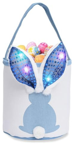 TaimeiMao Osterkorb Taschen Kinder,Plüschkorb Osterhase zum Befüllen,Osterhasen Korb mit LED Große Ohren,Plüschkorb Osterdeko für Befüllen Süßigkeiten Ostereier