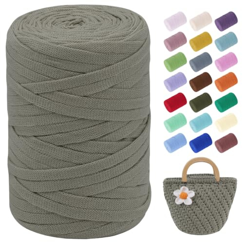 LEREATI T-Shirt Garn 7mm Textilgarn zum Häkeln für Körbe 100m / 250g Bändchengarn Makramee Garn Häkelgarn Stoff Dickes Garn zum Taschen Korb Decke Häkeln, Heimdekoration (Dunkel Aprikose)