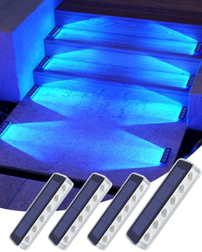 DetarZinLED Lampe Solaire Exterieur Jardin, Lot de 4 Bleu Eclairage Escalier Exterieur, IP68 Étanche LED Lampe Solaire pour Jardin, Chemin, Escalier, Allée, Patios, Sol, Terrasse