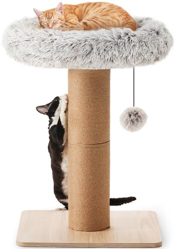 FUKUMARU Katzenkratzbaum, 71 cm hoher Kratzturm, Durchmesser von 14 cm Dicker Jutestamm（Große Kratzfläche）,53x53cm Plattform, für Katzen zum Kratzen und schlafen.