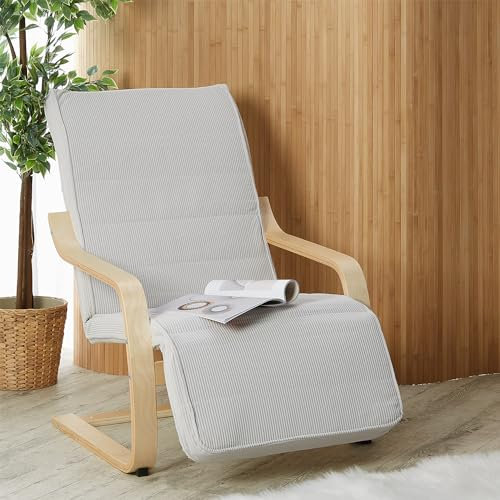 Homestyle4u 2635, Relaxsessel mit Liegefunktion Schwingsessel mit Armlehne Grau Cord Holz Stuhl Wohnzimmer