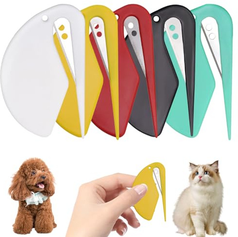5 Stück Pet Knot Opener, Grooming Knife Katze, Entfilzungsmesser Katze mit Stahlklinge, Knotenkamm für Haustiere, Pflegemesser für Langhaarige Haustiere, Entfilzungsmesser zum Entfernen Verhedderungen