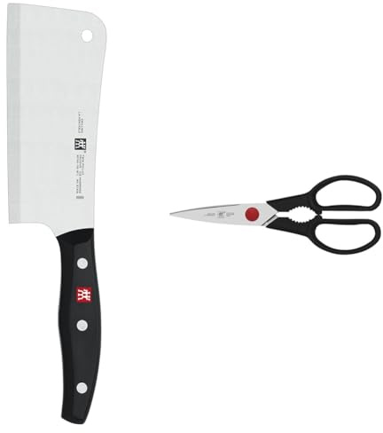 ZWILLING Twin Pollux Hackmesser, Klingenlänge: 15 cm & Twin L Vielzweckschere, Universalschere, Länge: 20 cm, Rostfreier Spezialstahl/Kunststoff, Schwarz
