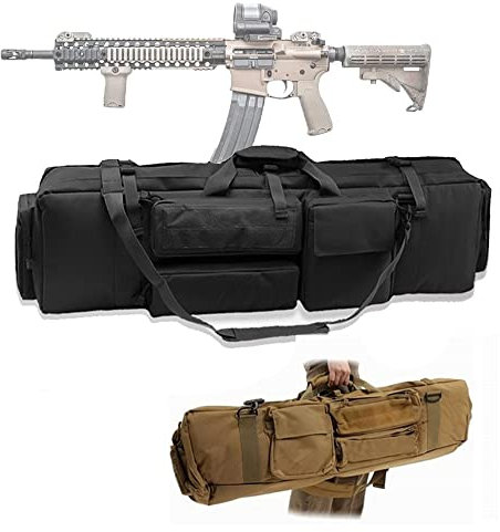 ANSNOW Doppelter Gewehrkoffer Taktische Weiche Jagdtasche Outdoor M249 Waffentaschen Gewehrrucksack Airsoft Koffer Schrotflintenkoffer Waffentragekoffer Miten- Und Magazinaufbewahrung/Schwarz