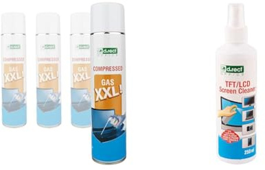 D.RECT Lot de 4 Bombe Air Sec | Sprays Dépoussiérant Matériel Informatique | Depoussierante & Nettoyant Écran pour LED, QLED, UHD TV, Tablette, Smartphone, Ordinateur et Moniteur, 250 ml