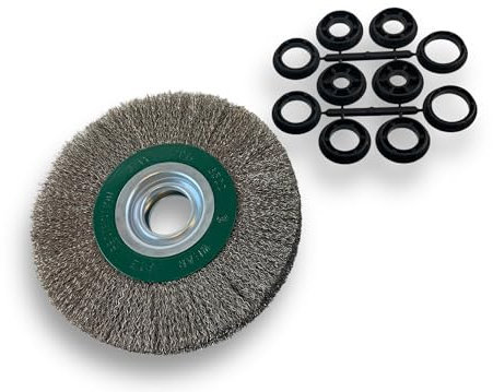 Brosse circulaire INOX | Ø 175 mm | Epaisseur 2 rangs | Fil souple 0.20 mm ondulé | Alésage 32 mm + réducteur bague 25/22/20/16/12 mm | Touret meuleuse affûteuse ponceuse | Kibros 235177IV