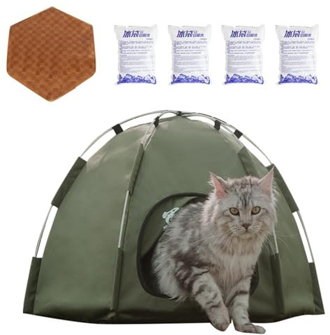 Haustier Kühlzelt, Klimatisierte Hundehütte Indoor Outdoor, Faltbares Katzen- und Hundezelt mit 4 Kühlakkus, Multifunktionales wasserdichtes Hundezelt, Leicht zu reinigen und zusammenzubauen