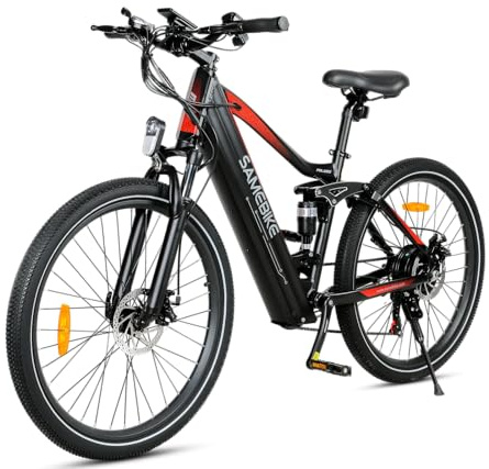 SAMEBIKE Electric Bike, 48V 14AH Embedded Battery 26 *2.1 Gravel Mountain Adult Ebike, 7 Speed Gears, Multi-link Full Suspension, Long Range of PAS Mode 90-100km（black）