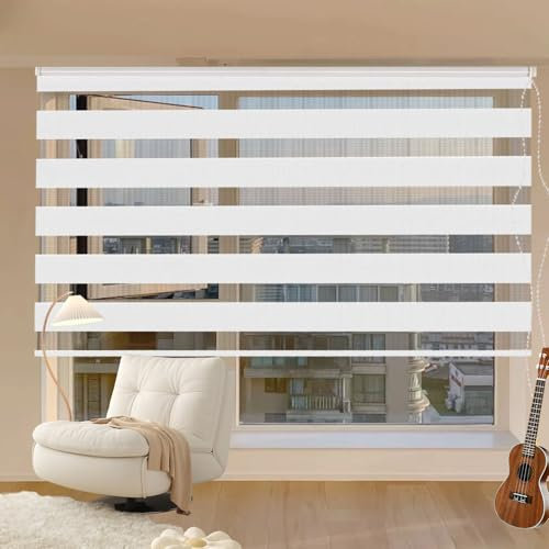 Verdunklungsrollo Klemmfix 110 x 200 cm Sichtschutz Sonnenschutz Seitenzugrollo Doppelrollo Thermorollo Inkl. Montagematerial für Fenster Und Tür, Weiß