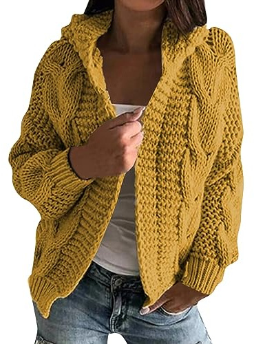 Strickjacke Damen Kurz Grobstrick Pullover Strickjacken Damen Warm Oversize Grobstrickjacke Dicke Open Front Cardigan Frauen Elegant Strickmantel Langarm Casual Übergangsjacke Laternenärmel