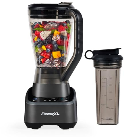 PowerXL SensiMax Blender + Personal To Go Cup – Smart Sensing Technology, Quieter Blending, 3 Functions (Chop, Smoothie, Ice Crush), 10 Speed Controls, 72OZ Pitcher, 1500 Watts