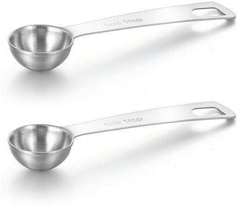 2 Stück 5ml Kaffeelöffel Portionierer, Dosierlöffel Edelstahl Teelöffel Messlöffel Kaffeelöffel Edelstahl Messlöffel Set Kleine Löffel Teelöffel Klein Müslilöffel (5ml)