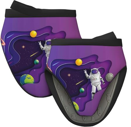 Mini Silicone Oven Mitts, Astronaut on Mission in Outer Space Oven Mitts Heat Resistant, Pot Holders for Kitchen Cooking & Baking, Cute Oven Glove Pinch Mitts 2PCS