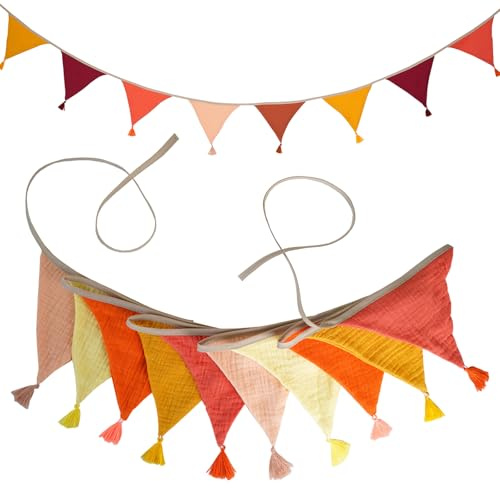 Fabric Bunting Banner, 20 PCS Flag Banners Multicolor, Garden Bunting, Vintage Fabric Bunting, Triangle Flag Bunting for Wedding Party Baby Room Anniversary Decorations (2.6m Yellow)