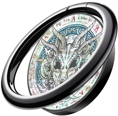 Carveit Natural Shells Cell Phone Ring Holder Metal Phone Kickstand Grip for iPhone 16 Pro Max/15/14 & Galaxy S23/S24/S25 Ultra & Pixel 8/9 -Black-Dragon Skull