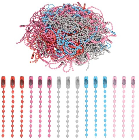 sourcing map 200pcs Metal Ball Bead Chain, 100mm Long Bead Connector Clasp Dog Tag Hanging Chain for Key Chains Tags Craft Projects Jewelry Making, Red/Pink/Coral Pink/Gray/Blue