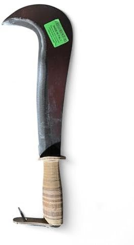 GREGORIOSTORE Roncola Artigianale con Manico in Cuoio, Lama 30 cm, Falce da Potatura