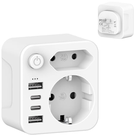 7-in-1-Adapter USA, Kanada, Französisch, Reiseadapter 2 USB-A, 2 USB-C 3,4 A, Europa Frankreich FR 2-Pin auf US 3-polig für Mexiko Thailand Typ B