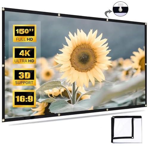 Full HD Écran Vidéoprojecteur de Cinéma, Écran de Projection 60 Pouces, Pliable Écran De Projection, Écran de Projecteur Portable, Angle Vision 179 Degrés pour Cinéma à Domicile D'école Intérieure