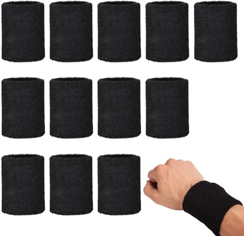 LDBKLGHJ Schweißbänder Handgelenk 12 Stück – Elastische Sport-Armbänder aus Baumwolle – Schwarz – Weich & Schweißabsorbierend