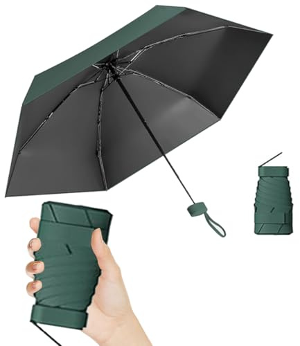 Reise-Regenschirm, Kleiner UV-Regenschirm, Mini Schirm, Tragbarer Taschenschirm, Ultraleicht, Sonnenschirm Tragbar, Regen- und Windschutz, täglich tragbar, für alle Menschen geeignet, Dunkelgrün