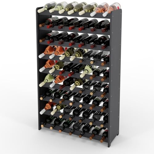 Lenmar, välj din färg, RW-3-63, vinställ av trä, 118 x 72 x 26,5 cm, för 63 flaskor, 9 liggande, natur, brun, Antrazit flaskhylla för vin, förvaring för flaskor (antracit)