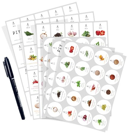 SAEIV Gewürzglas Etiketten Set mit 40 Fotorealistischen Motiven - Wasserdichte & Fettfeste Gewürzlabels in Modernem Design, Für Glasbehälter und Aufbewahrung