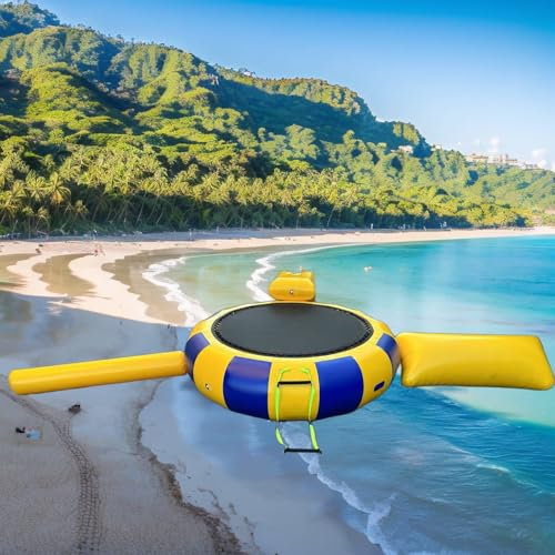 Dxysyldrun Trampolín Acuático Inflable, Trampolín Acuático con Tobogán, Plataforma De Buceo, Parque Acuático/Escalera, Trampolín De Lago,10ft