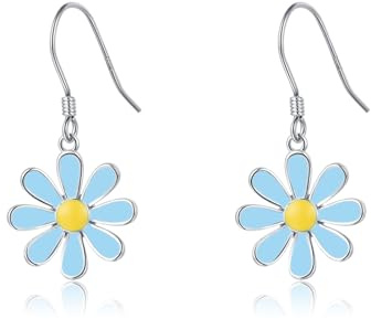 SLUYNZ 925 Sterling Silber Gänseblümchen Blume Ohrringe für Damen Mädchen Blaue Blume Hängend Ohrringe Sommer Frühling