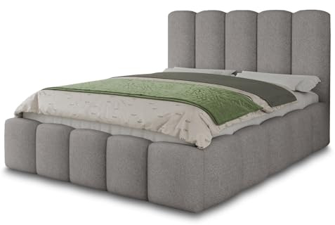 Sofnet - Polsterbett Aura mit Bettkasten, Lattenrost (180 x 200, Coral 75) | Doppelbett mit Lattenrost, Gasdruckfedern, Bettkasten, Polsterkopfteil, Bouclé Stoff, modernes Schlafzimmer Design