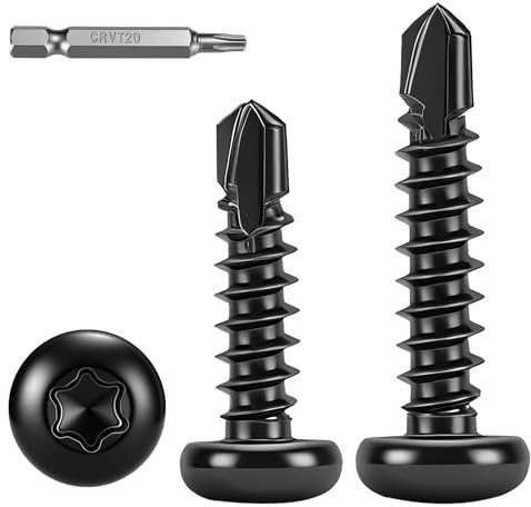 FandWay Lot de 100 vis autotaraudeuses Torx pour métal, vis autoperceuses à tête ronde M4,2 x 19 mm, vis Tek en acier inoxydable 410 avec embouts T20 pour acier aluminium.