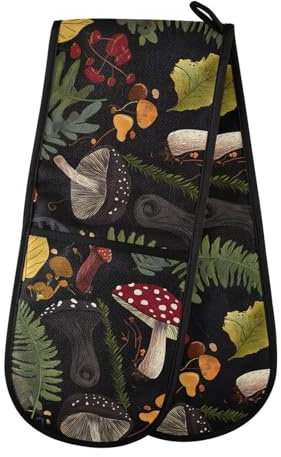 Oven Gloves Double Oven Gloves Mushroom Fern Grass Oven Mitts Pot Holder Heat Resistant Quilted for BBQ Baking Kitchen Cooking Gloves