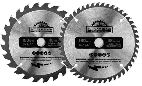 TCT Kreissägeblätter, 160 mm, Winkelschleifer, Holztrennscheiben, Feinschnitt, Holzsägeblatt, 160 mm x 20 mm, 48 Zähne + 150 mm x 20 mm, 24 Zähne, kompatibel mit Bosch, Makita usw
