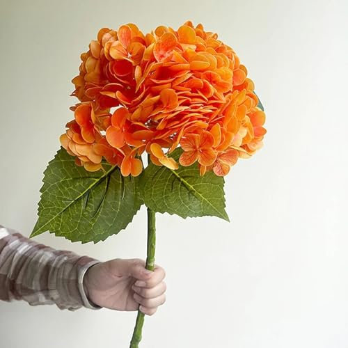 LIJUCAI Fiori di ortensia artificiale, rami di ortensia artificiale al tatto, decorazione per bouquet da sposa (ortensia arancione)