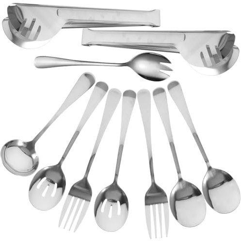Amosfun Edelstahl Servierbesteck Set 10-Teilig Buffet KüChenutensilien Set Mit Zange Gabel LöFfel Sieb FüR Catering Restaurant Und Zuhause