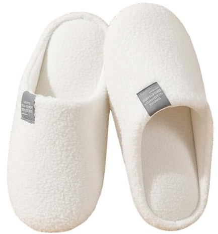 Luxvara Zapatillas de Estar por Casa Suaves de Peluche para Mujer Hombre Antideslizantes Zapatillas Invierno Cálidas Pantuflas de Invitados Interior/Exterior Slippers de Hotel Spa, Blanco, 40-41 EU