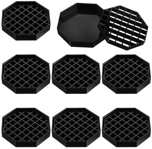 PercyEffie 8 Pcs 4 Inch Coffee Drip Tray Countertop Octagon Humidity Drip Trays for Drink Dispenser,Black Plastic Coaster Tray with Honeycomb Grid,Value Pack,for Drink Tea Wine Beverage Dispenser