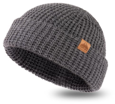 80% Merino Wool Waffle Knit Fisherman Beanie Watch Cap Dual-Layer 2 Styles Warm Winter Running Hat Men Women XL XXL Gray
