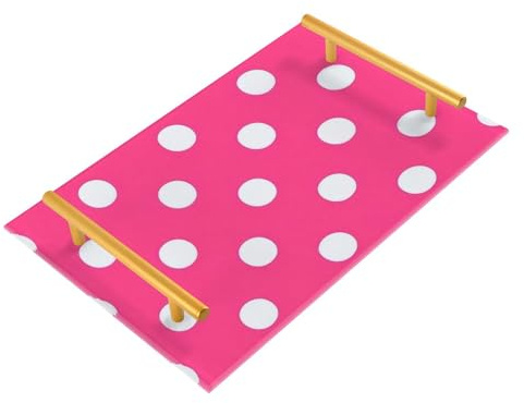 Bandeja rectangular decorativa de lunares rosa intenso con asas, bandejas de mesa de café para joyas, perfume para sofá, servir charolas para servir