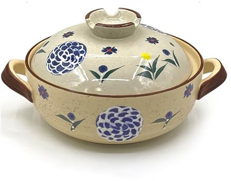 Pentola in ceramica, pentola giapponese, casseruola, pentolame, stufato, rotonda resistente al calore con doppio manico(2L)