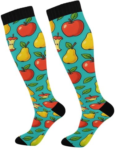 Blueangle Colorful Cartoon Pears Compression Socks for Women Men, Knee High Best Support Circulation Socks for Running, Travel, Flight, Nurse（459）