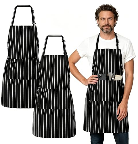 AZKEEGREY Adjustable Apron Unisex with Pocket, 2 Pack | Cooking Chef Aprons, for Men Women, Home Kitchen Restaurant Coffee House BBQ