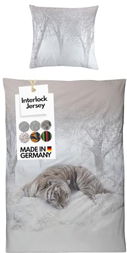 Carpe Sonno Interlock Jersey Bettwäsche 135x200 [Made in Germany] 100% feinste Baumwolle | Luxus Bettwäsche Jersey 135 x 200 | Bettbezug mit Reißverschluss für das ganze Jahr - Tiger