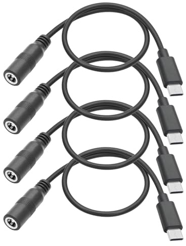 USB C Male to DC 5.5mm x 2.1mm Female Power Cable 5V 3A 1FT, 4-Pack | for LED Desk Lamps, Small Fans, Bedside Lamps, and Other Low-Power Electrical Appliances for Computers and Peripherals