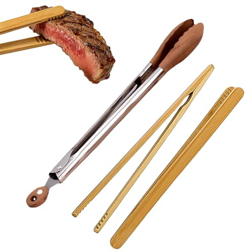 9 Inch Wooden Tongs for Cooking, Made of Wood and Stainless Stee