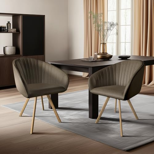 2er Set Drehstuhl Esszimmerstühle - Modern Polsterstühle mit Rückenlehne, Metallbeine, Holzoptik, e Akzentstühle für Esszimmer, Wohnzimmer, Büro, Komfort & Stil