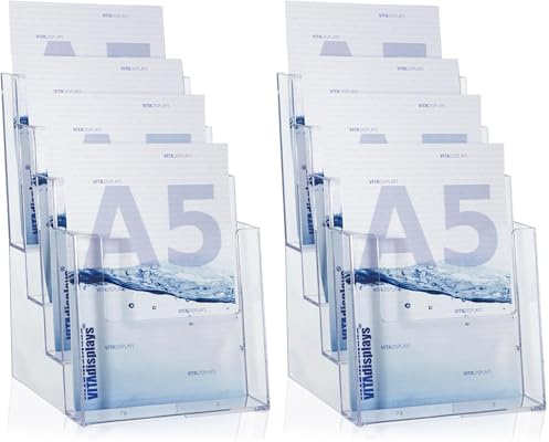 Taymar DIN A5 Présentoir de table pour flyers avec 4 compartiments sur 4 étages (Lot de 2)