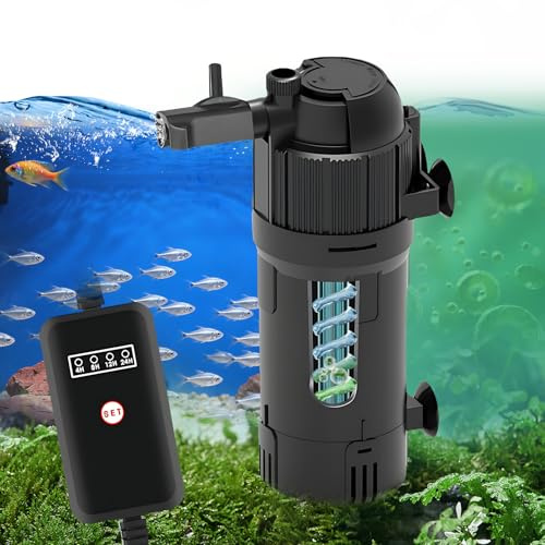 Zhwidnerso Filtre interne d'aquarium avec stérilisateur UV qui transforme l'eau verte en eau claire pour aquarium de 15 à 80 L, filtres réglables 5 en 1 pour aquariums avec débit et direction