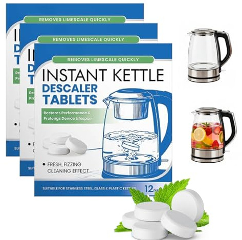 Pastiglie anticalcare per bollitori, 36 pezzi, rimuove l'accumulo di acqua dura, compresse efficienti per la pulizia delle bottiglie d'acqua, pastiglie anticalcare per bollitori, macchine da caffè